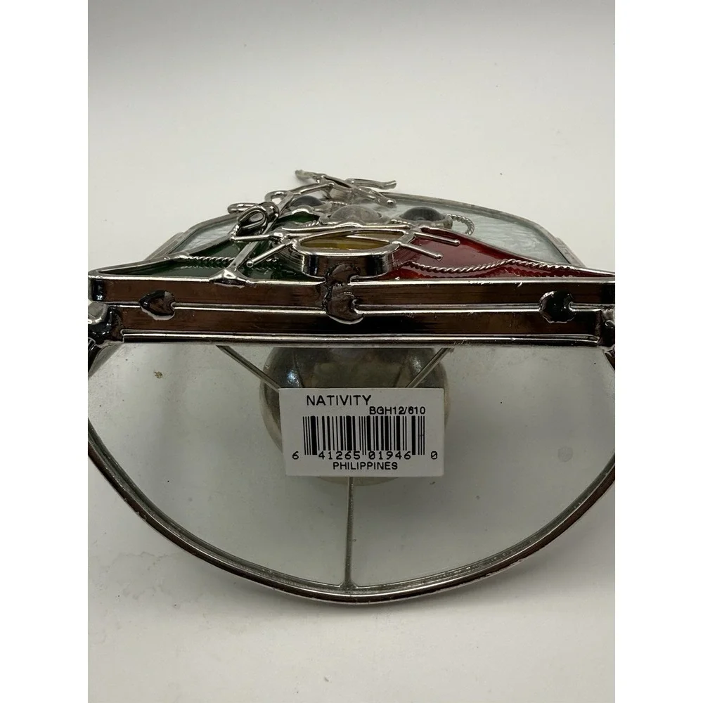 VTG Stained Glass Nativity Candle Holder 6